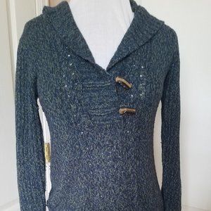 Old Navy Preowned Green Cable Knit Hooded Sweater